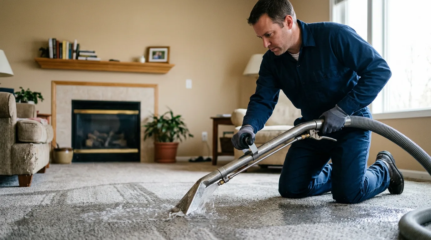 Water damage restoration technician working near Ennis, TX
